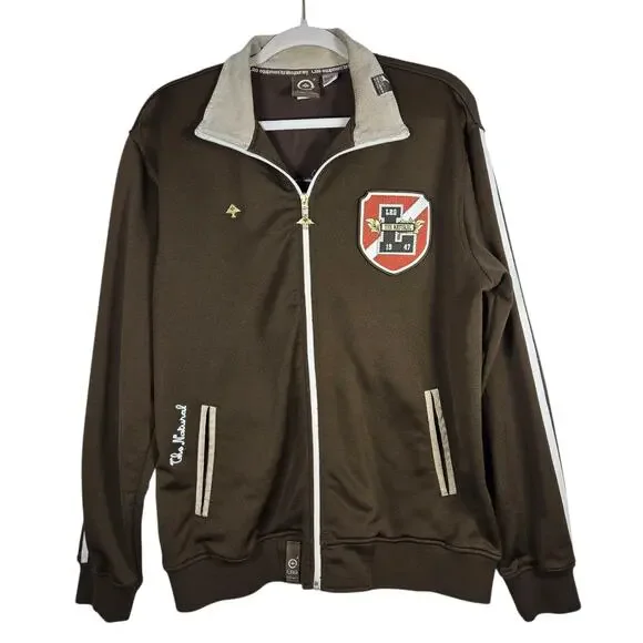 LRG Killa Cambridge Track Jacket Mens Medium Brown Suede Elbow Patches Varsity - Picture 2 of 12